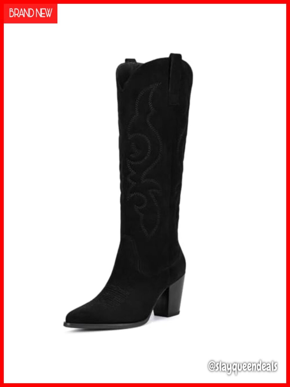 Suede Cowboy Boots Women Knee High Western Pointed Toe Block Heel